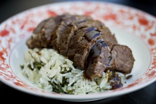 Beef braised in aged vinegar and ginger with vegetable rice