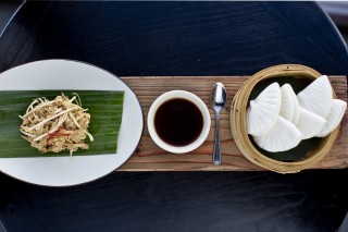 Dark soy marinated shredded chicken with home-made butterfly buns